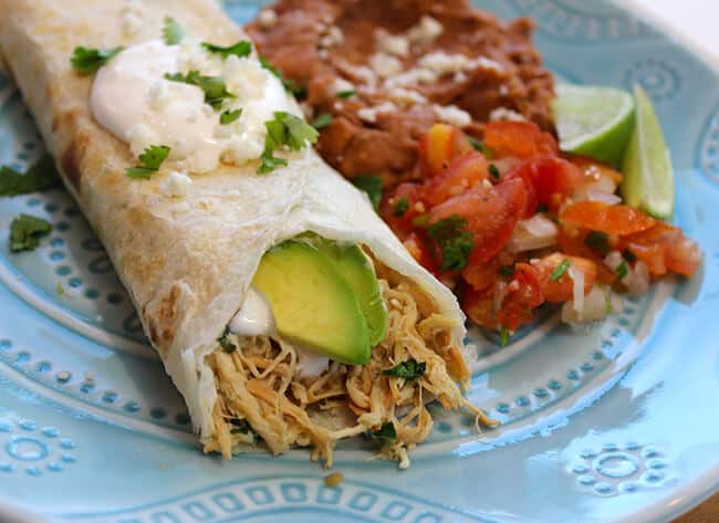 Best Crockpot Chicken Verde Burritos with Cilantro