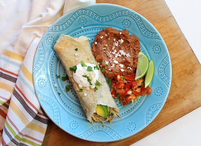 Easy Crockpot Chicken Verde Burritos with Cilantro