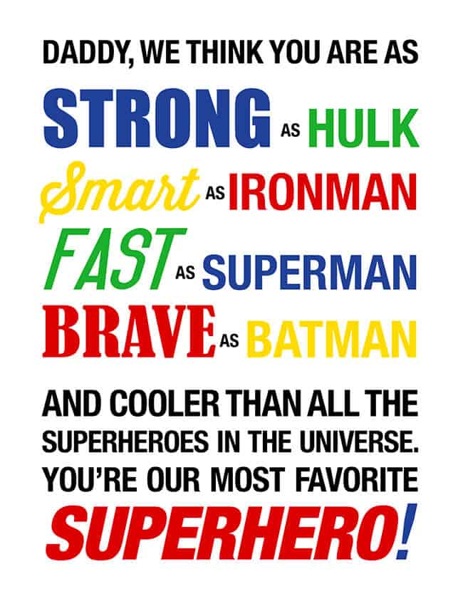 Superhero Fathers Day Card Printable
