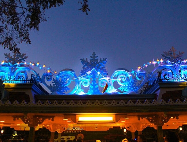 Disneyland Christmas Entrance at Night