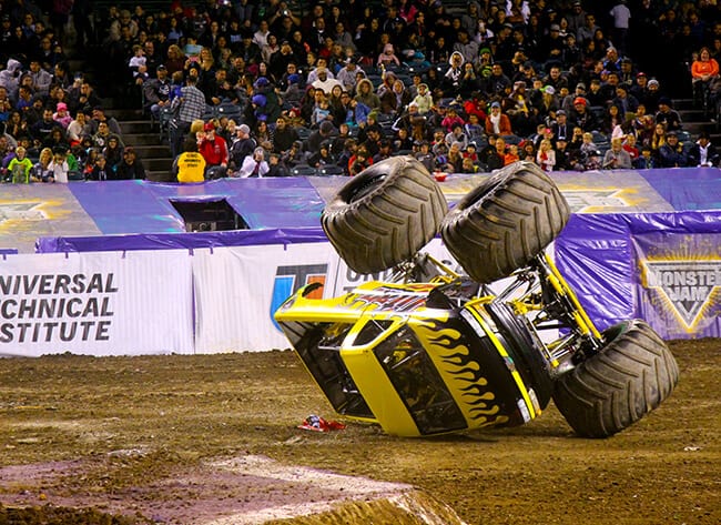 Truck upside down at Monster Jam