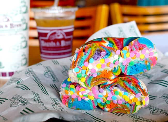 Birthday Cake Cream Cheese on a Rainbow Bagel copy