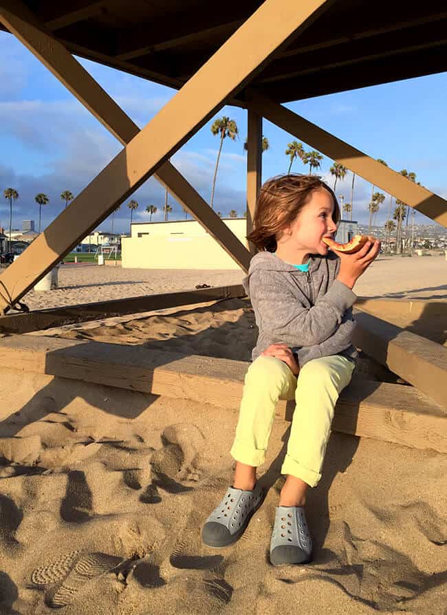 Eating Pizza at Balboa State Beach