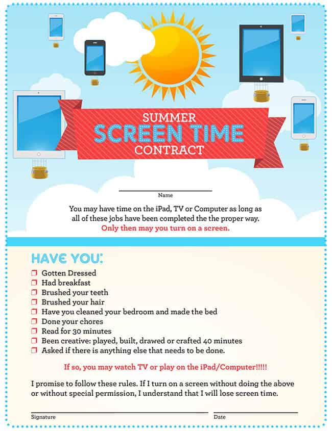 Summer Screen Time Contract