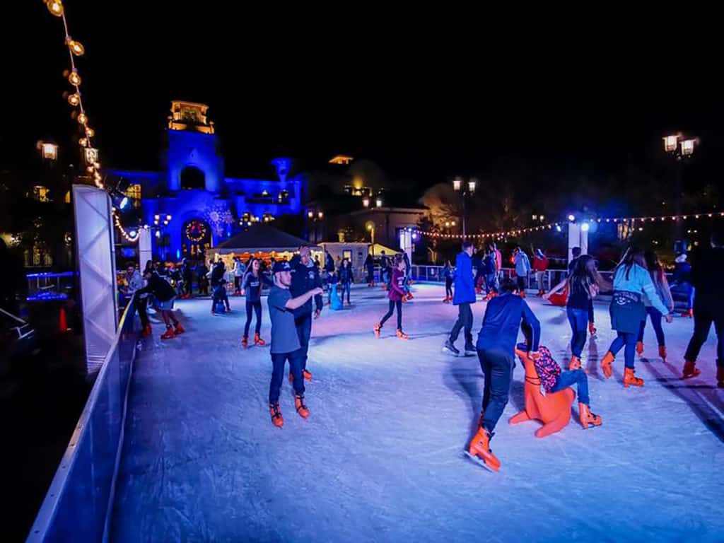 Outdoor skating on a warm Christmas Eve