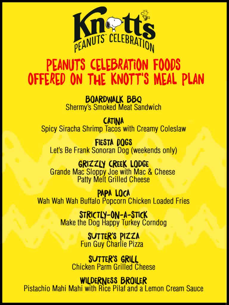 Knott's PEANUTS Celebration Food Pocket Guide